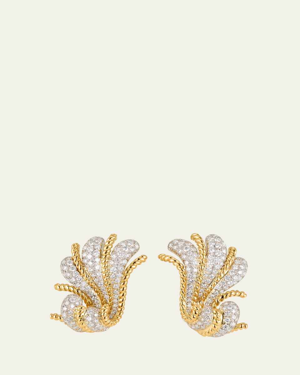 Fan 18K Yellow Gold and Platinum Diamond Ear Clip, Single
